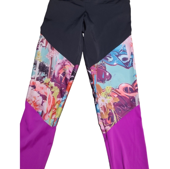 Onzie Full-length Floral Color Block Leggings Size M/L - Picture 2 of 7